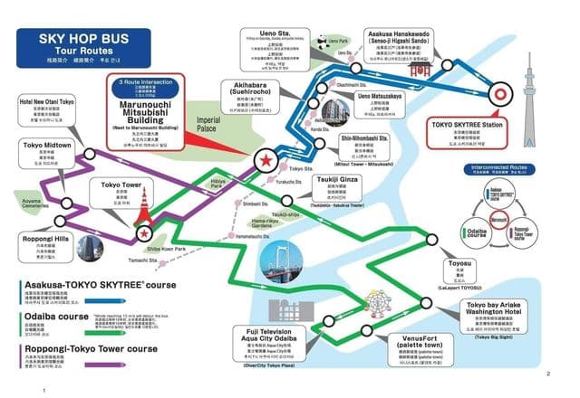 Tokyo Hop On Hop Off bus tours map