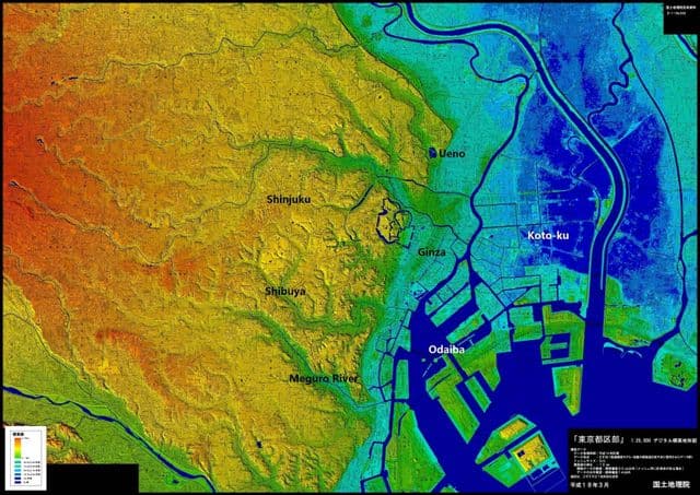 Tokyo elevation map